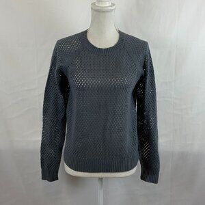 Spartina 449 Semi-Sheer Sweater Crochet Knit S Gray Long Sleeve